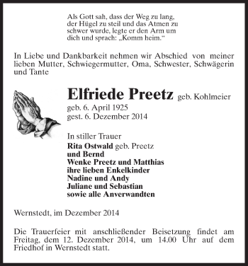 Traueranzeige von Elfriede Preetz von Uelzen