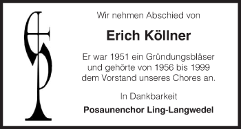 Traueranzeige von Erich Köllner von Uelzen