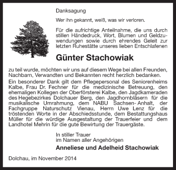 Traueranzeige von Günter Stachowiak von Uelzen