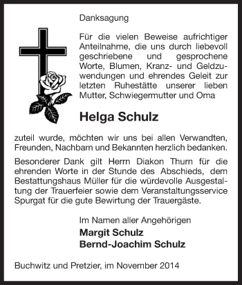 Traueranzeige von Helga Schulz von Uelzen