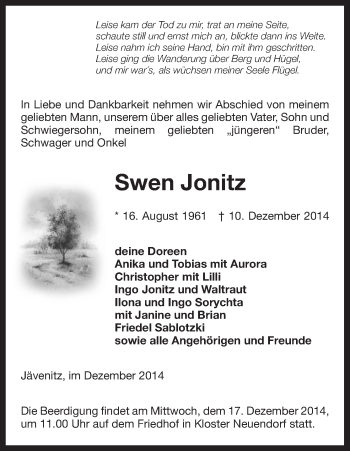 Traueranzeige von Swen Jonitz von Uelzen