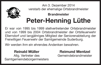 Traueranzeige von Peter-Henning Lüthe von Uelzen