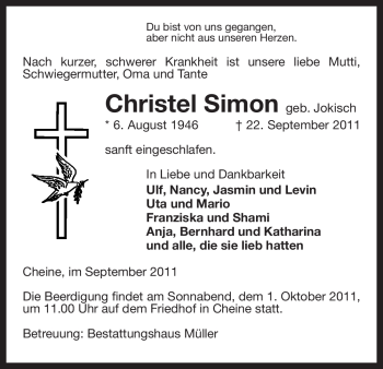 Traueranzeige von Christel Simon von ALLGEMEINE ZEITUNG UELZEN