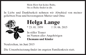 Traueranzeige von Helga Lange von Uelzen