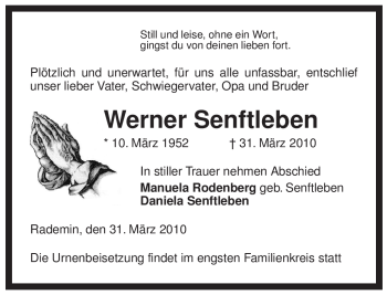 Traueranzeige von Werner Senftleben von ALLGEMEINE ZEITUNG UELZEN