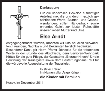 Traueranzeige von Else Arndt von ALLGEMEINE ZEITUNG UELZEN