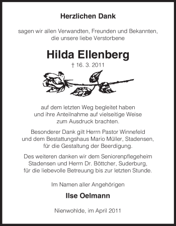 Traueranzeige von Hilda Ellenberg von ALLGEMEINE ZEITUNG UELZEN