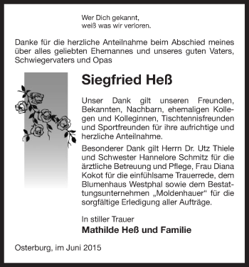 Traueranzeige von Siegfried Heß von Uelzen