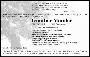 Traueranzeige von Günther Munder von ALLGEMEINE ZEITUNG UELZEN