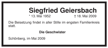 Traueranzeige von Siegfried Geiersbach von ALLGEMEINE ZEITUNG UELZEN