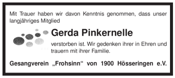 Traueranzeige von Gerda Pinkernelle von ALLGEMEINE ZEITUNG UELZEN