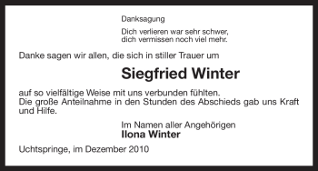 Traueranzeige von Siegfried Winter von ALLGEMEINE ZEITUNG UELZEN