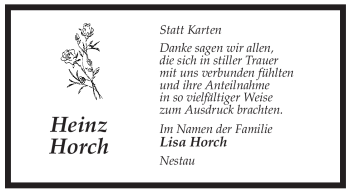 Traueranzeige von Heinz Horch von ALLGEMEINE ZEITUNG UELZEN