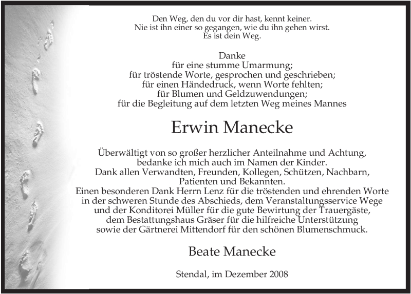  Traueranzeige für Erwin Manecke vom 06.12.2008 aus ALLGEMEINE ZEITUNG UELZEN