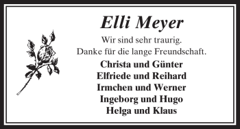 Traueranzeige von Elli Meyer von ALLGEMEINE ZEITUNG UELZEN