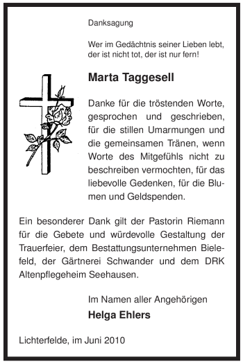 Traueranzeige von Marta Taggesell von ALLGEMEINE ZEITUNG UELZEN