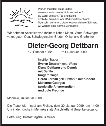 Traueranzeige von Dieter-Georg Dettbarn von ALLGEMEINE ZEITUNG UELZEN