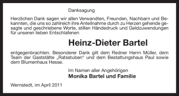 Traueranzeige von Heinz-Dieter Bartel von ALLGEMEINE ZEITUNG UELZEN