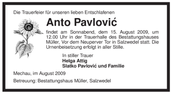 Traueranzeige von Anto Pavlovic von ALLGEMEINE ZEITUNG UELZEN