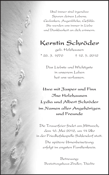 Traueranzeige von Kerstin Schröder von ALLGEMEINE ZEITUNG UELZEN