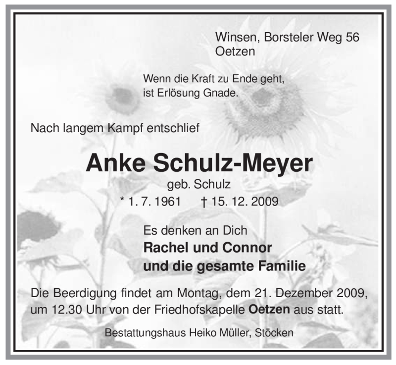  Traueranzeige für Anke Schulz-Meyer vom 17.12.2009 aus ALLGEMEINE ZEITUNG UELZEN
