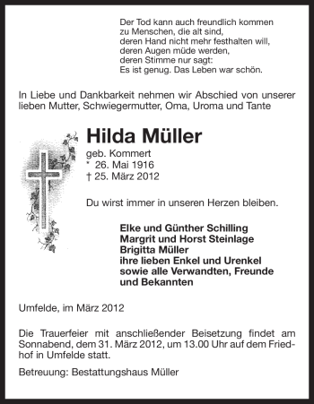 Traueranzeige von Hilda Müller von ALLGEMEINE ZEITUNG UELZEN