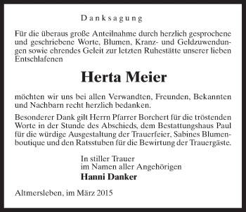 Traueranzeige von Herta Meier von Uelzen