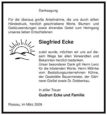 Traueranzeige von Siegfried Ecke von ALLGEMEINE ZEITUNG UELZEN