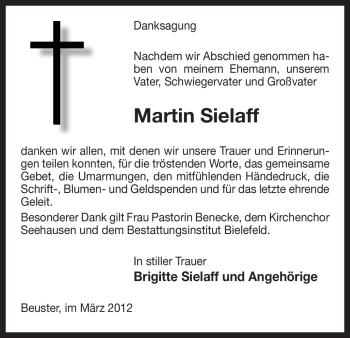 Traueranzeige von Martin Sielaff von ALLGEMEINE ZEITUNG UELZEN