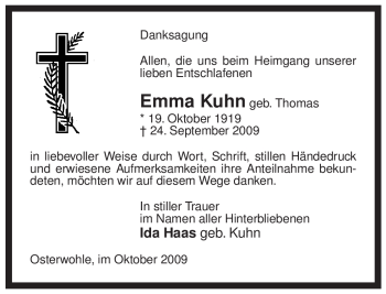 Traueranzeige von Emma Kuhn von ALLGEMEINE ZEITUNG UELZEN