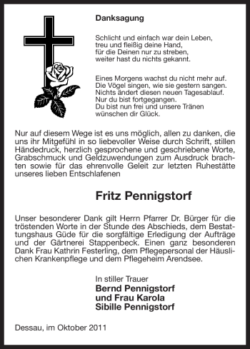 Traueranzeige von Fritz Pennigstorf von ALLGEMEINE ZEITUNG UELZEN