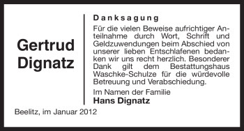 Traueranzeige von Gertrud Dignatz von ALLGEMEINE ZEITUNG UELZEN