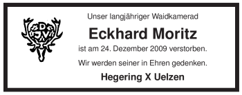 Traueranzeige von Eckhard Moritz von ALLGEMEINE ZEITUNG UELZEN