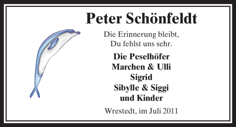  Traueranzeige für Peter Schönfeldt vom 30.07.2011 aus ALLGEMEINE ZEITUNG UELZEN