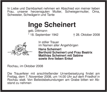 Traueranzeige von Inge Scheinert von ALLGEMEINE ZEITUNG UELZEN