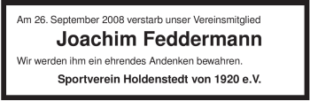 Traueranzeige von Joachim Feddermann von ALLGEMEINE ZEITUNG UELZEN