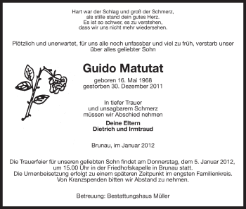 Traueranzeige von Guido Matutat von ALLGEMEINE ZEITUNG UELZEN
