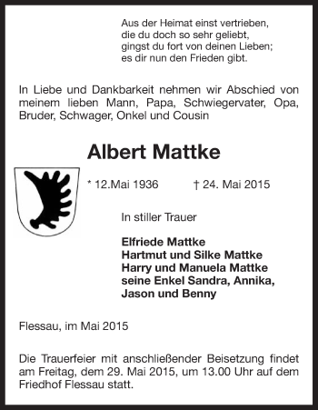 Traueranzeige von Albert Mattke von Uelzen