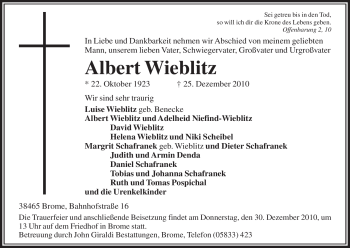 Traueranzeige von Albert Wieblitz von ALLGEMEINE ZEITUNG UELZEN