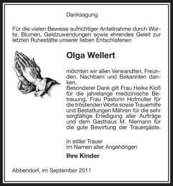 Traueranzeige von Olga Wellert von ALLGEMEINE ZEITUNG UELZEN