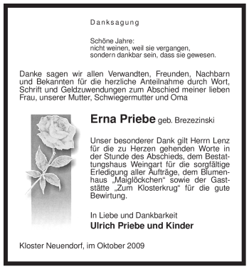 Traueranzeige von Erna Priebe von ALLGEMEINE ZEITUNG UELZEN