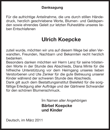 Traueranzeige von Ulrich Koepcke von ALLGEMEINE ZEITUNG UELZEN