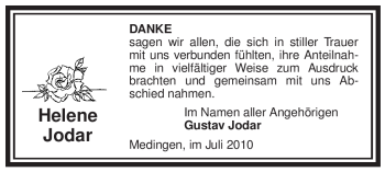 Traueranzeige von Helene Jodar von ALLGEMEINE ZEITUNG UELZEN