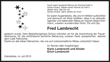 Traueranzeige von Fred Lambrecht von ALLGEMEINE ZEITUNG UELZEN