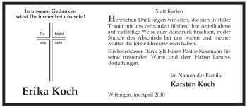 Traueranzeige von Erika Koch von ALLGEMEINE ZEITUNG UELZEN