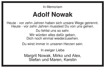 Traueranzeige von Adolf Nowak von ALLGEMEINE ZEITUNG UELZEN