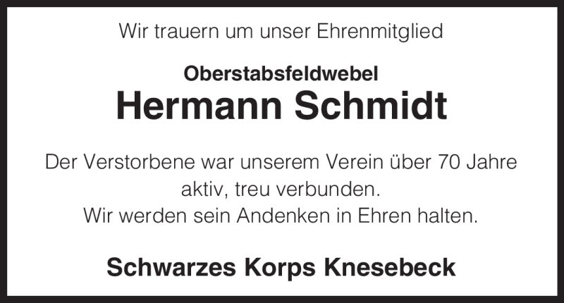  Traueranzeige für Hermann Schmidt vom 29.12.2010 aus ALLGEMEINE ZEITUNG UELZEN