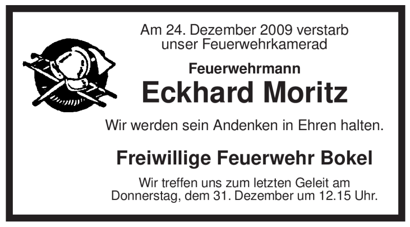  Traueranzeige für Eckhard Moritz vom 29.12.2009 aus ALLGEMEINE ZEITUNG UELZEN