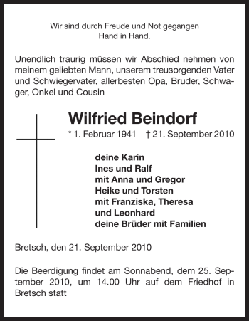 Traueranzeige von Wilfried Beindorf von ALLGEMEINE ZEITUNG UELZEN