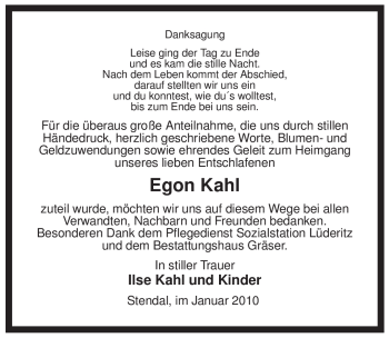 Traueranzeige von Egon Kahl von ALLGEMEINE ZEITUNG UELZEN